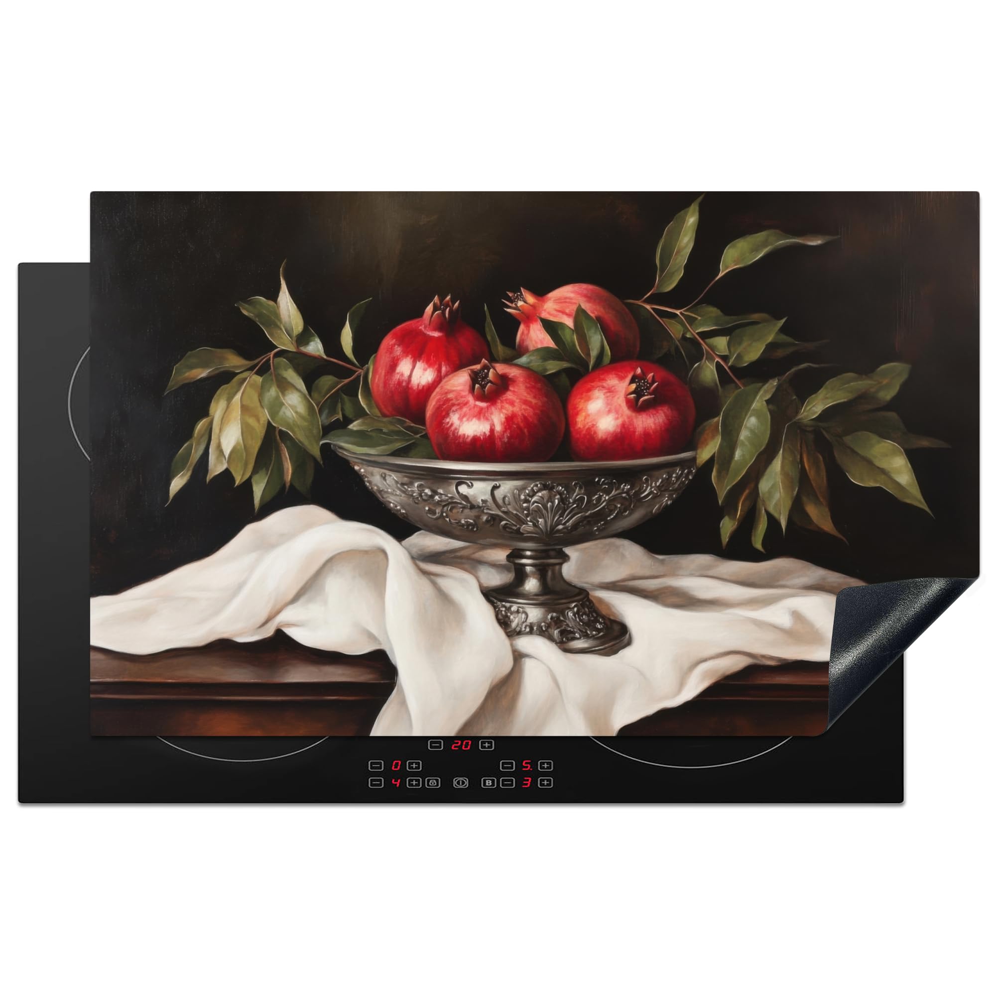 KitchenYeah© Induction Hob Protector Mat 20.5"x33.5" / 85x52 cm Cooker Top Protectors Cover Ceramic Covers Electric Hobs Vinyl Pomegranates - Classic - Vintage — image 1