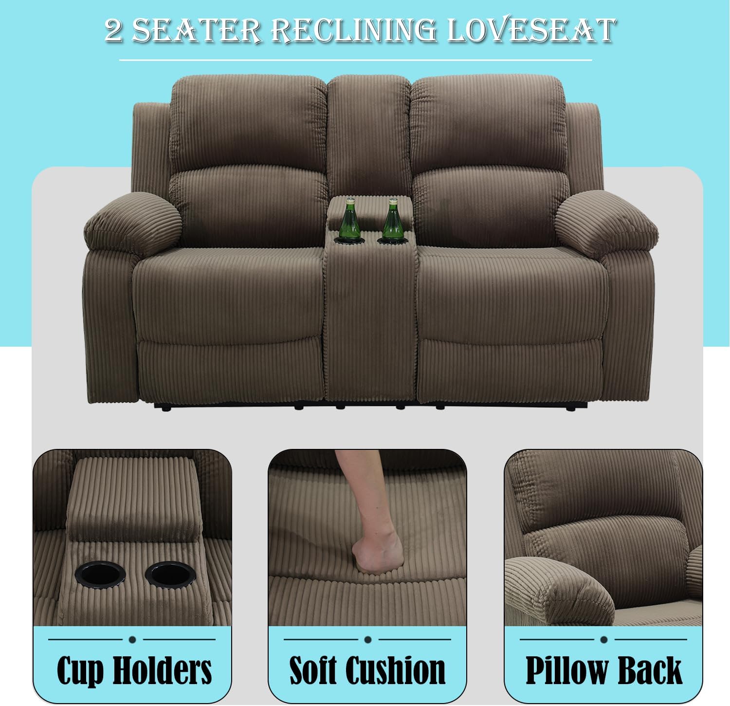 Corduroy Recliner Sofa Set,Reclining Sofa and Loveseat for Living Room Furniture Sets,Latte Recliner Couch for Living Room/Office/Home Theater(2 Pieces Set)