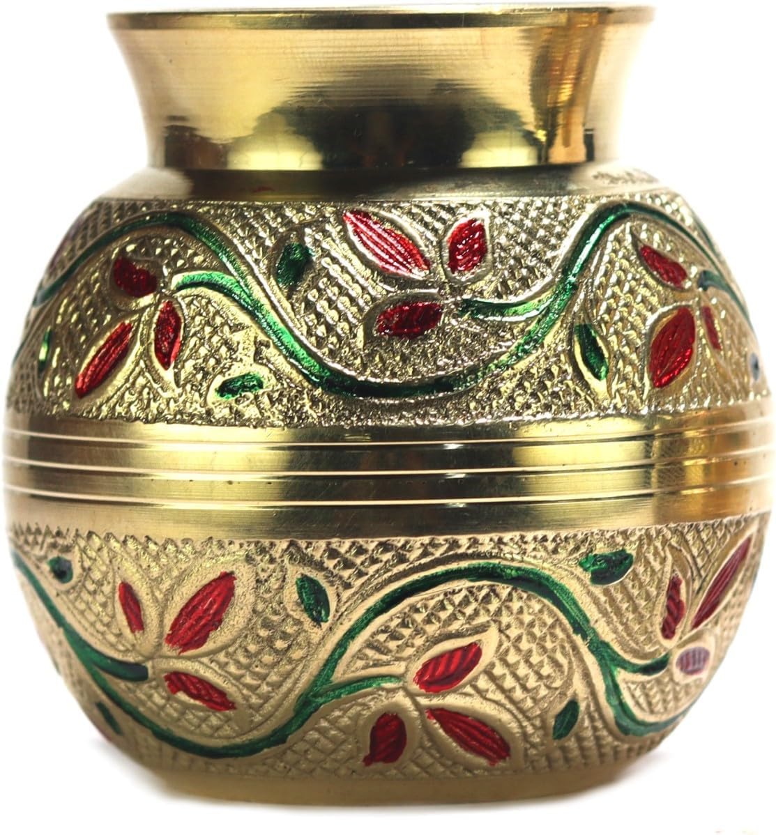 ASHIRWAD Coloured Brass Lota Flower Painted Kalash Gadvi Pitcher for Puja Arti Pot Matki Indian (250 mL)