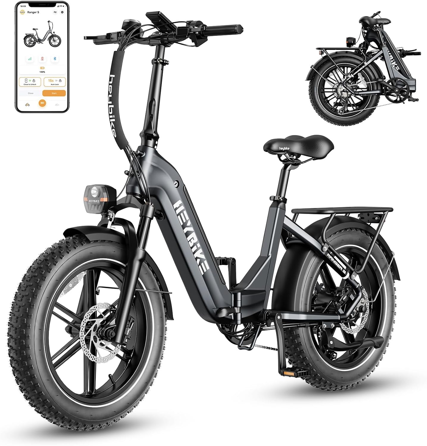 Heybike Ranger S Electric Bike for Adults, Foldable 1500W Peak Motor 28 MPH Ebike, 20 Fat Tire Step-Thru Electric Bicycle, 48V 14.4AH Removable Battery Commuter E Bike with Hydraulic Brakes Fork Heybike Ranger S Electric Bike for Adults, Foldable 1500W Peak Motor 28 MPH Ebike, 20 Fat Tire Step-Thru Electric Bicycle, 48V 14.4AH Removable Battery Commuter E Bike with Hydraulic Brakes Fork