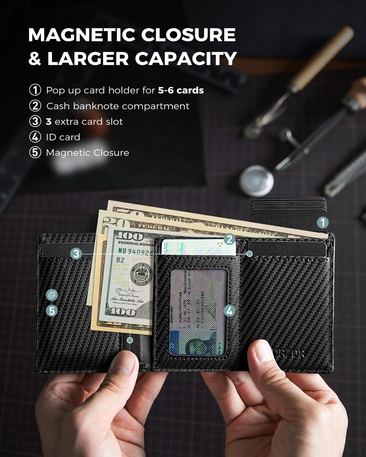 Mens Wallet for Apple AirTag - Genuine Leather Minimalist Pop up Smart Wallet for Men, Air Tag Holder, Slim RFID, Modern Mens Wallet (AirTag Not Included) - Image 2