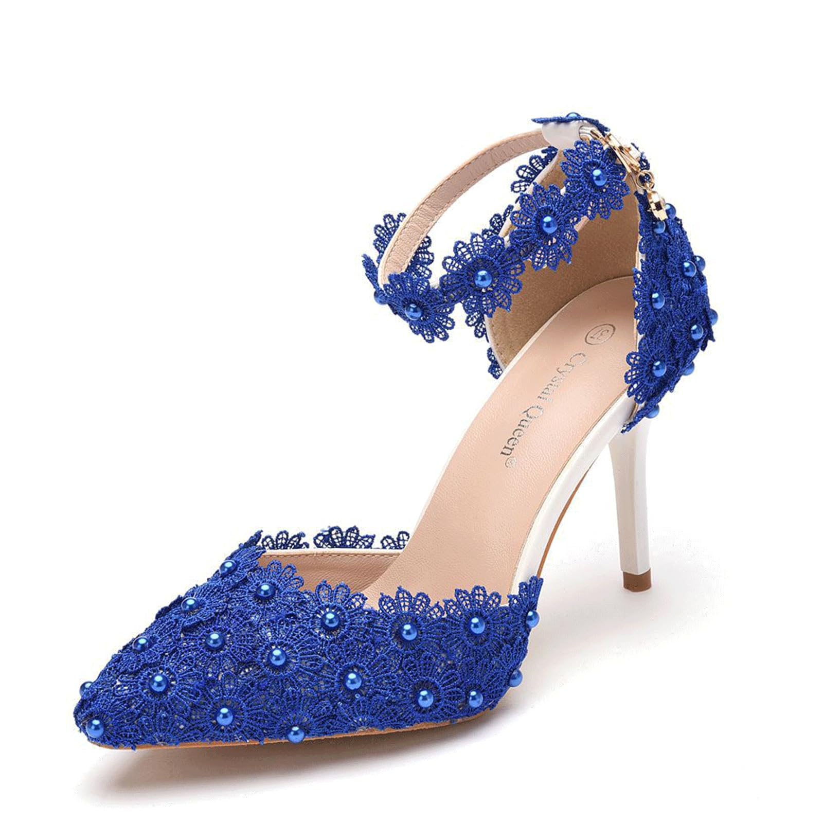 FGRID talons hauts mariage dentelle blanche escarpins bleu 38 - 8