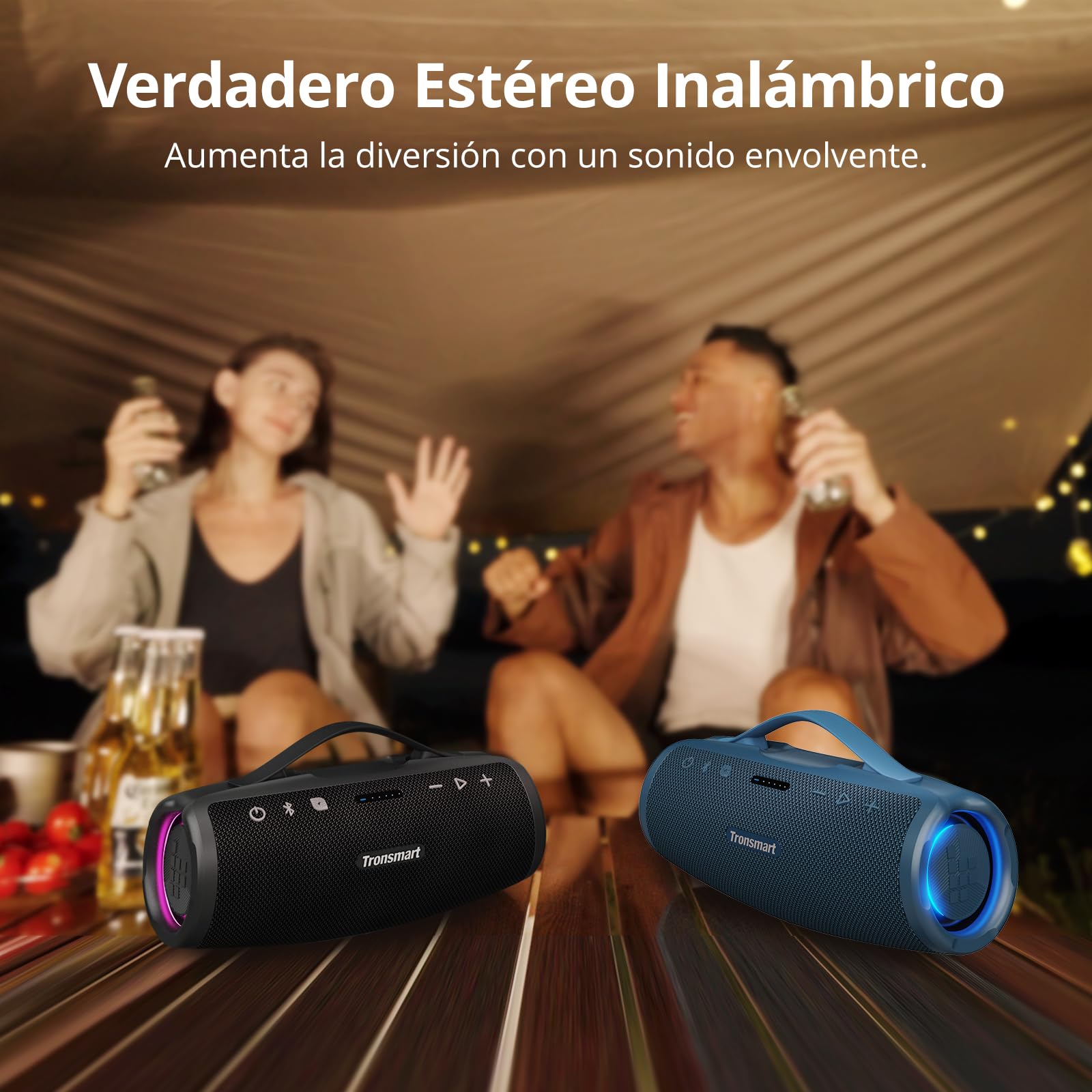 Tronsmart Mirtune S100 Altavoz portátil bluetooth, 50 W, bajos impactantes y agudos brillantes, mango retráctil, 20 horas de reproducción, IPX7 impermeable, ecualizador personalizado, sofá