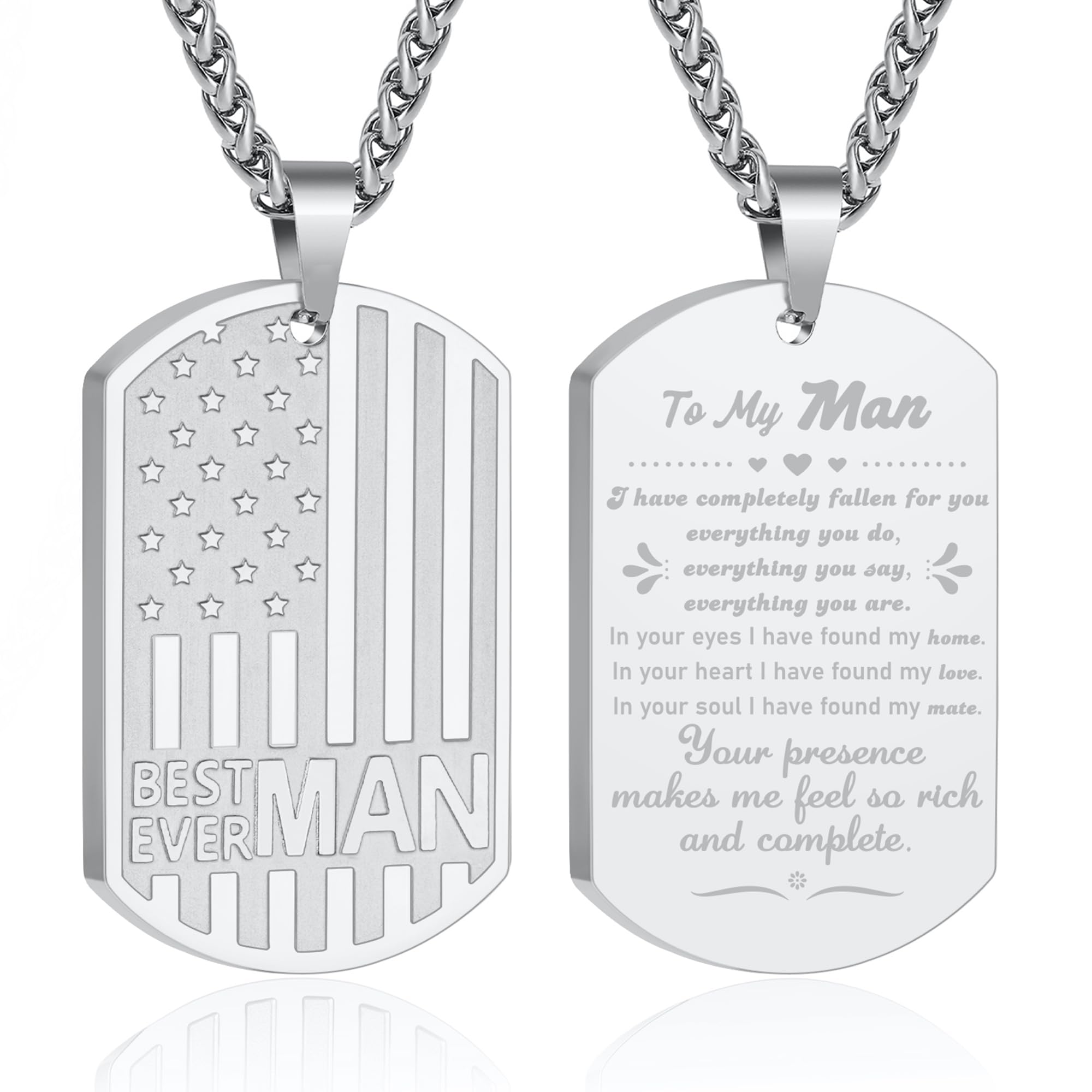 GLITTO Father’s Day Gifts Best Dad Son Brother Grandson Grandpa Boyfriend Husband Ever Necklace, Stainless Steel Flag Dog Tags Jewelry, Birthday Valentine Christmas