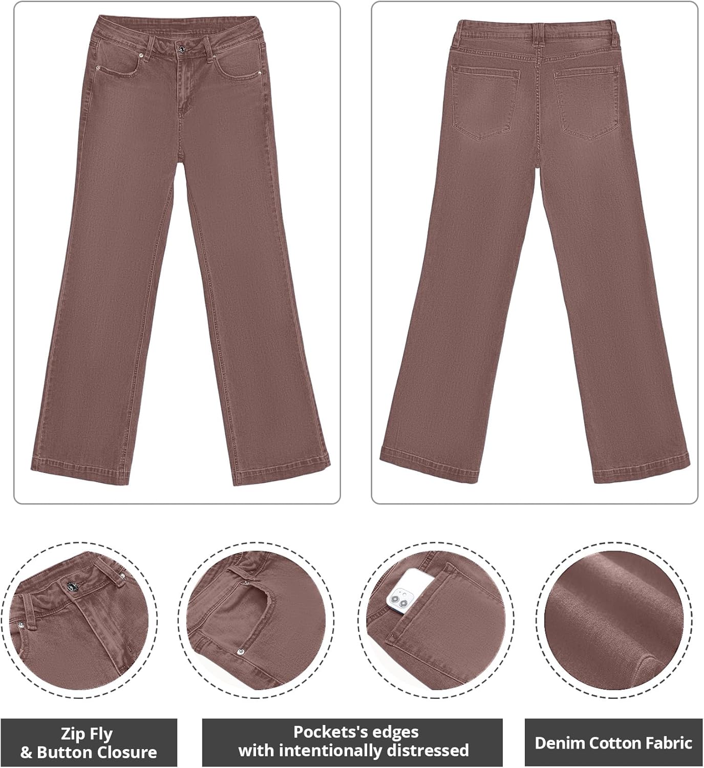 GRAPENT Womens Flare Jeans High Waisted Wide Leg Baggy Jean for Women Stretch Denim Pants - Image 6