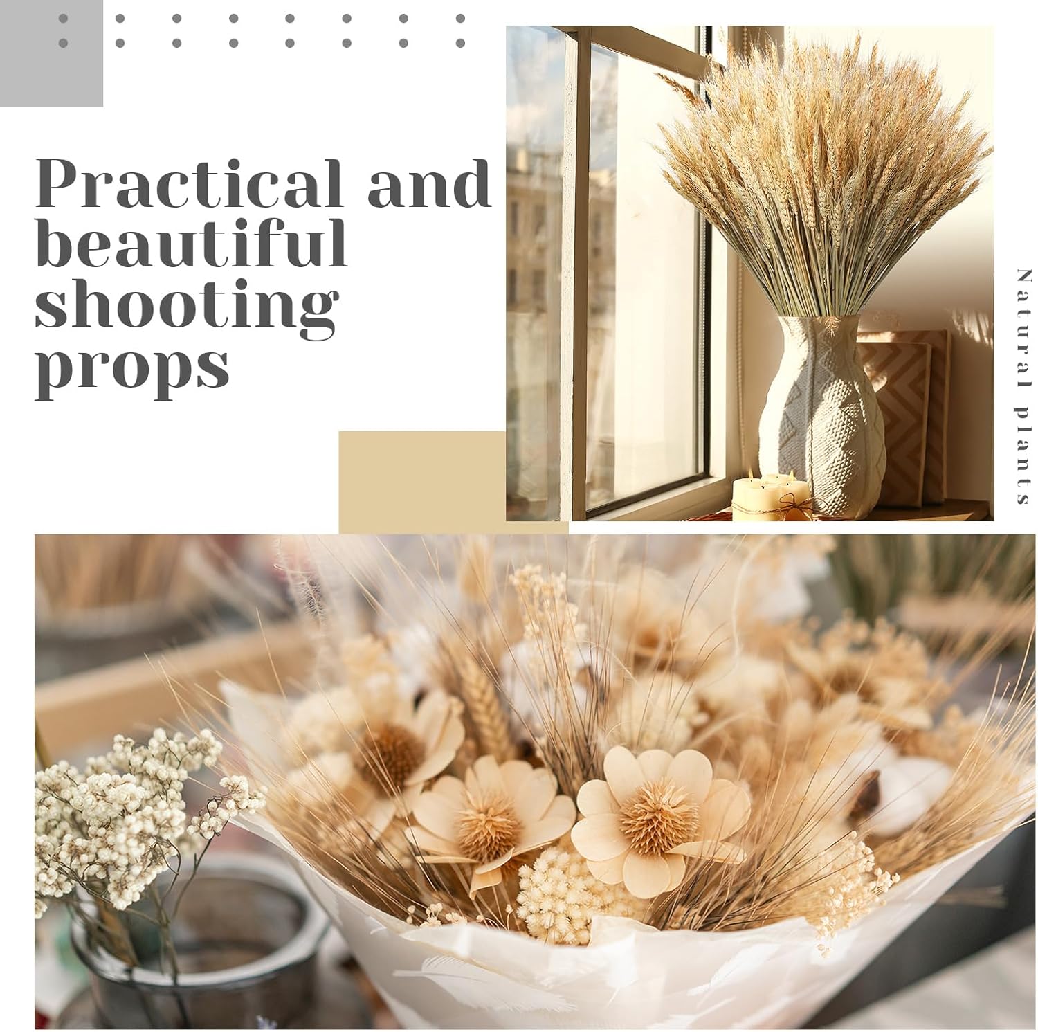 Geosar 800 Stems Dried Wheat Stalks for Decor Natural Wheat Grass Sheaves Bundle Farmhouse Artificial Flowers Arrangement for DIY Wedding Table Home Centerpieces Party Decorative (16 Inch)