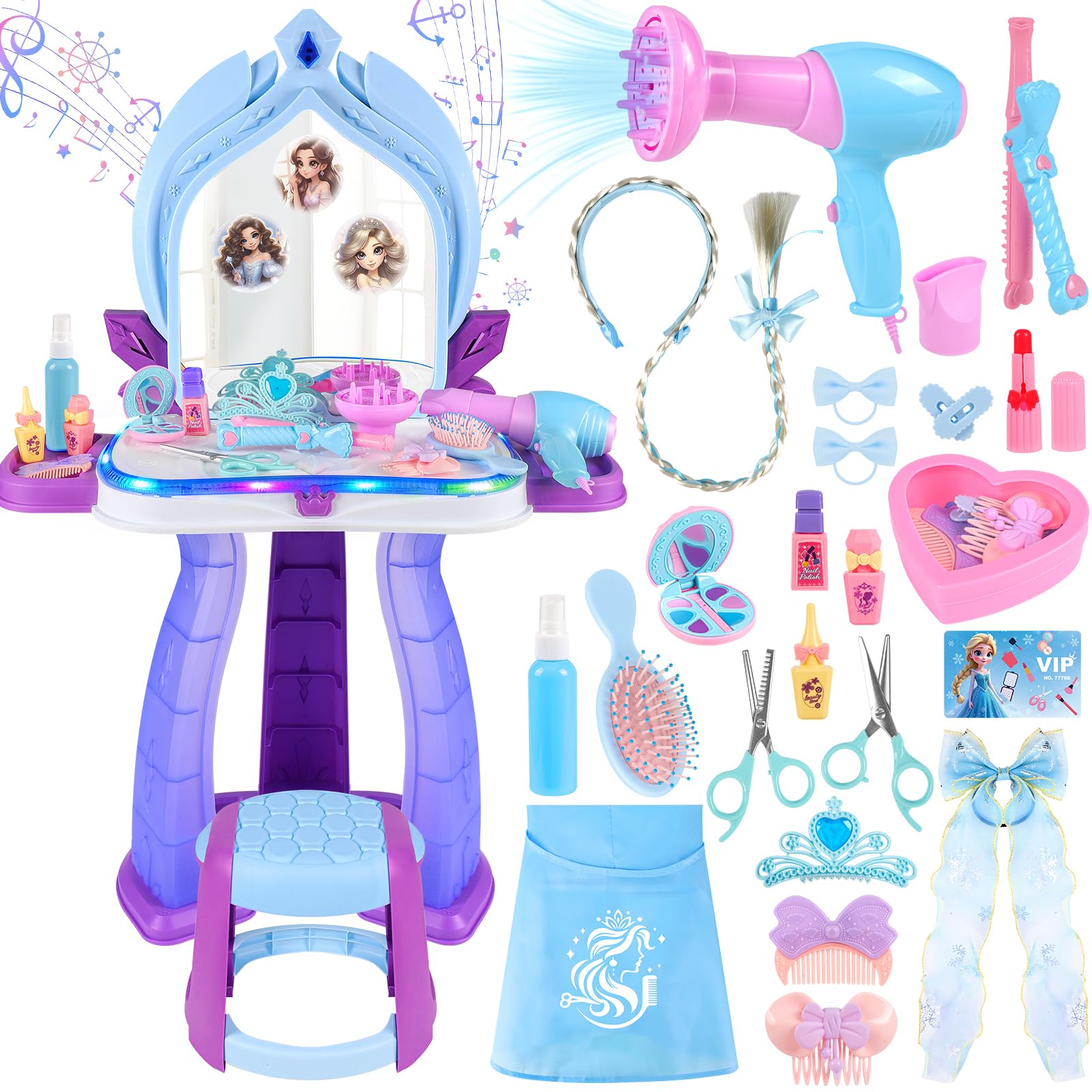 princess dress up vanity Amazon.com: JOYMOR Kids Vanity Set, Wooden Princess Makeup Table with Stool, Tri-Folding Mirror, Large Drawer, Solid Wooden Legs Pretend Beauty Make Up Dressing Play Set for Girls Best Gift (Purple) : Home