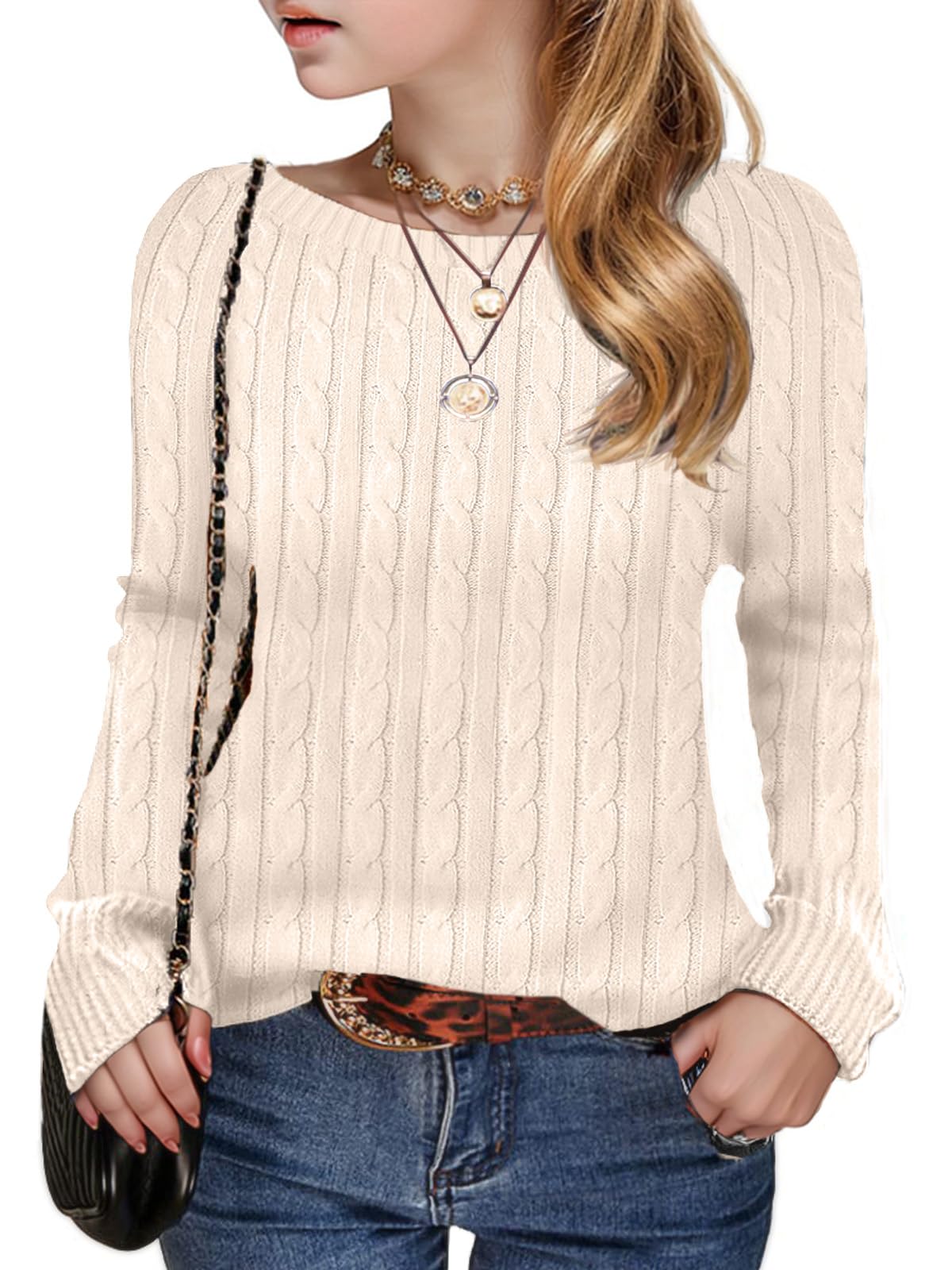 Girls Sweaters Winter Tops Kids Teen Clothes Fashion Long Sleeve Crew Neck Cable Knit Casual Fall Cozy Pullover