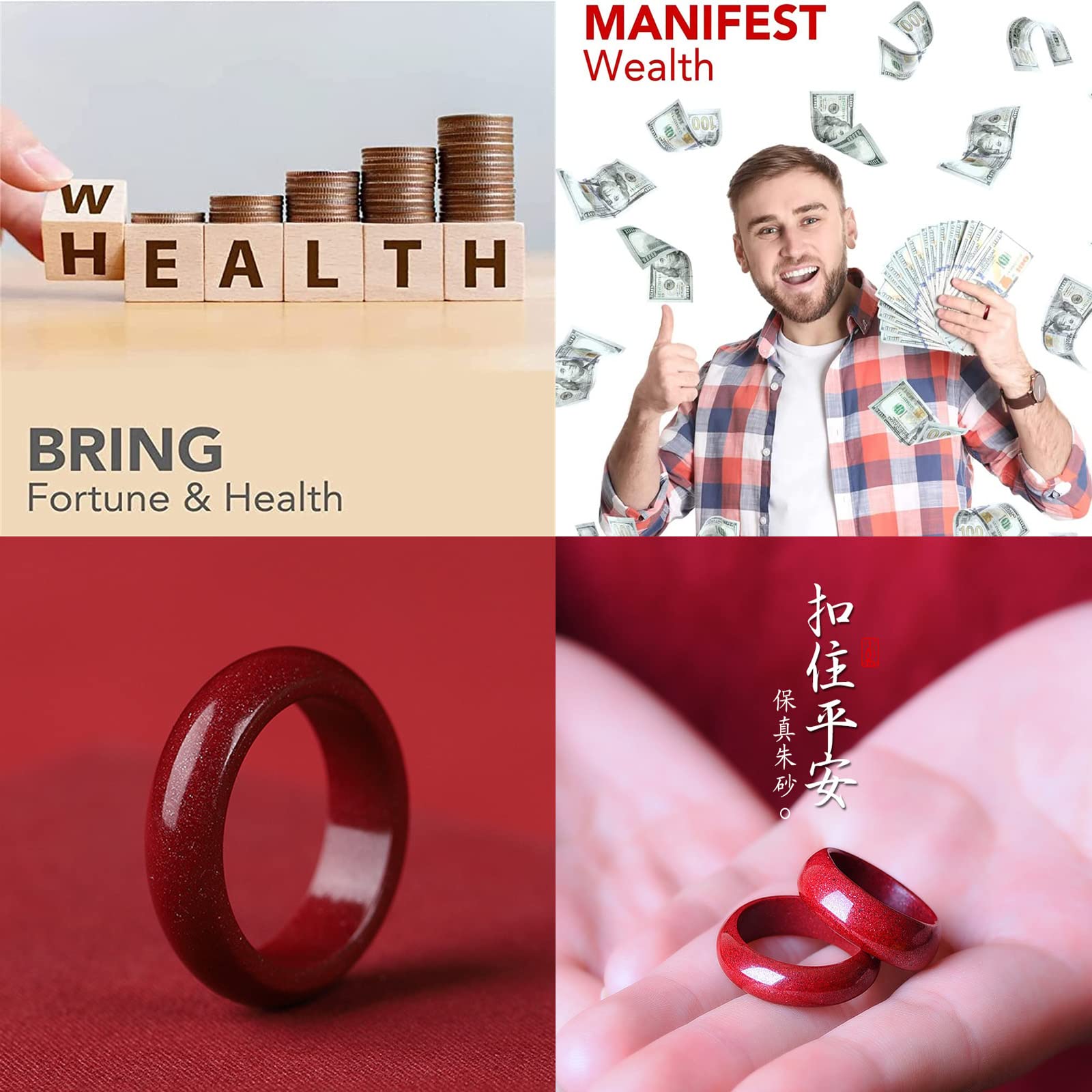 Bague Feng Shui Cinabre, Homme Femme Bague Feng Shui Cinabre