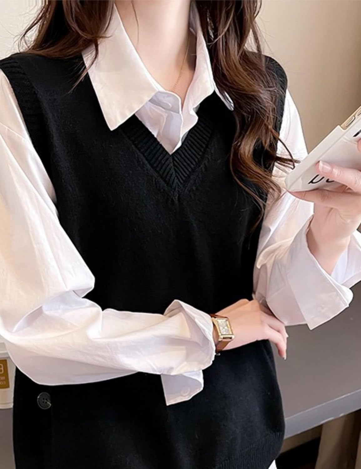 Women's Casual V Neck Sleeveless Pullover Knit Vest Fall Ribbed Sweaters Tops - Image 4