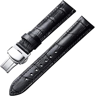 Leather Watch Strap Quick Release Strap with Silver Butterfly Deployment Buckle 12mm 13mm 14mm 16mm 17mm 18mm 19mm 20mm 21mm 22mm 23mm 24mm Watch Band for Men Women
