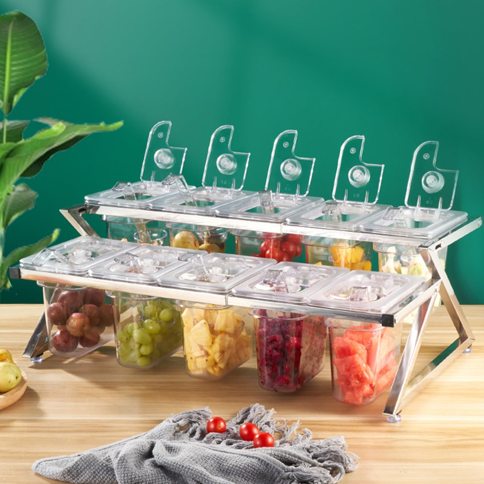 FBJAMZ Stainless Steel Food Serving Display,Tray with Clear Top Cover Brackets, Condiment Dispenser Rack for Countertop, Ideal for Restaurants Buffets