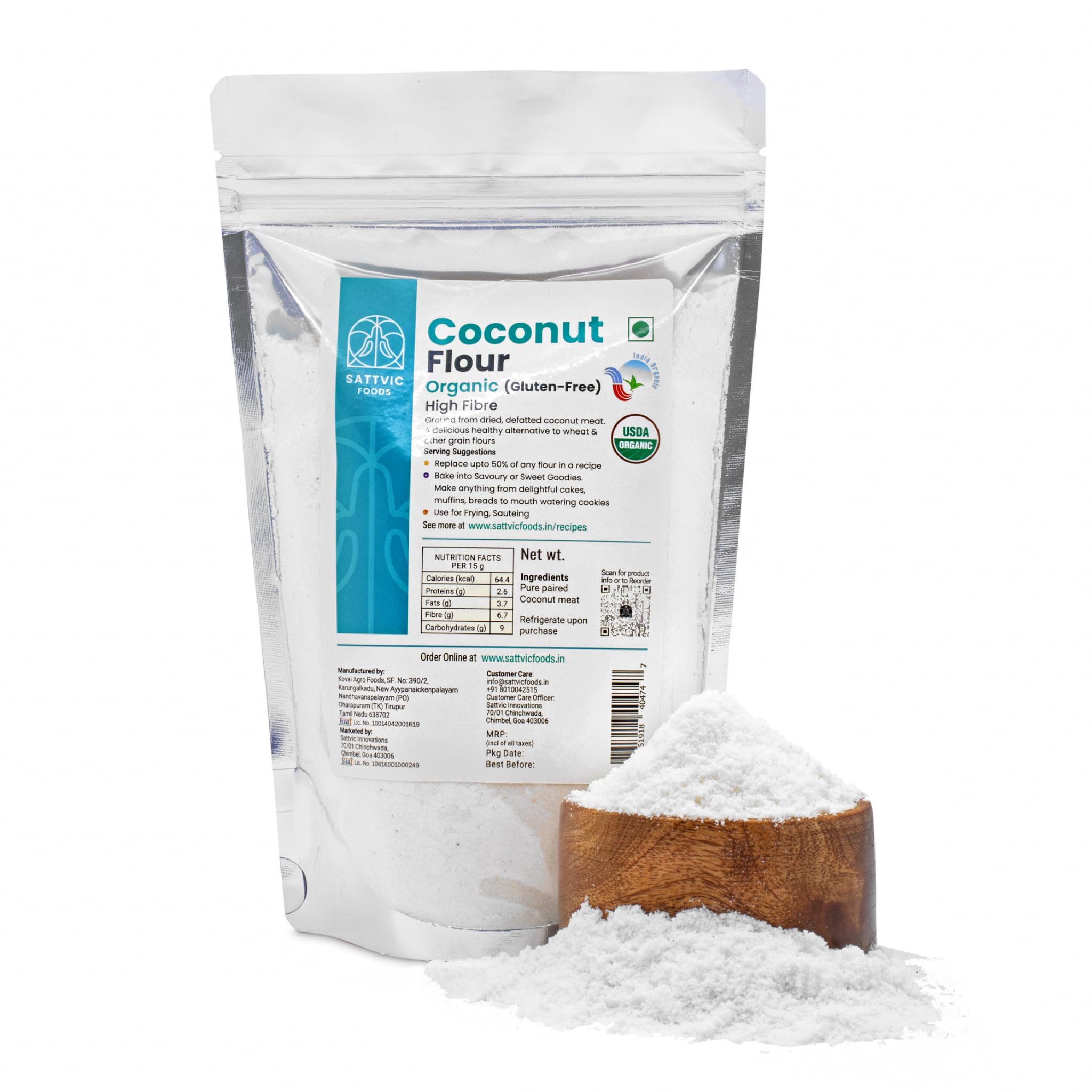 Sattvic Foods Coconut Flour (500 g) Certified Organic, Unrefined, Gluten-Free, Defatted | High in Fibre & Healthy Fats | Keto-Friendly | Make Tortillas, bread, pies, cakes (B0746G6VYX) Amazon Price History, Amazon Price Tracker