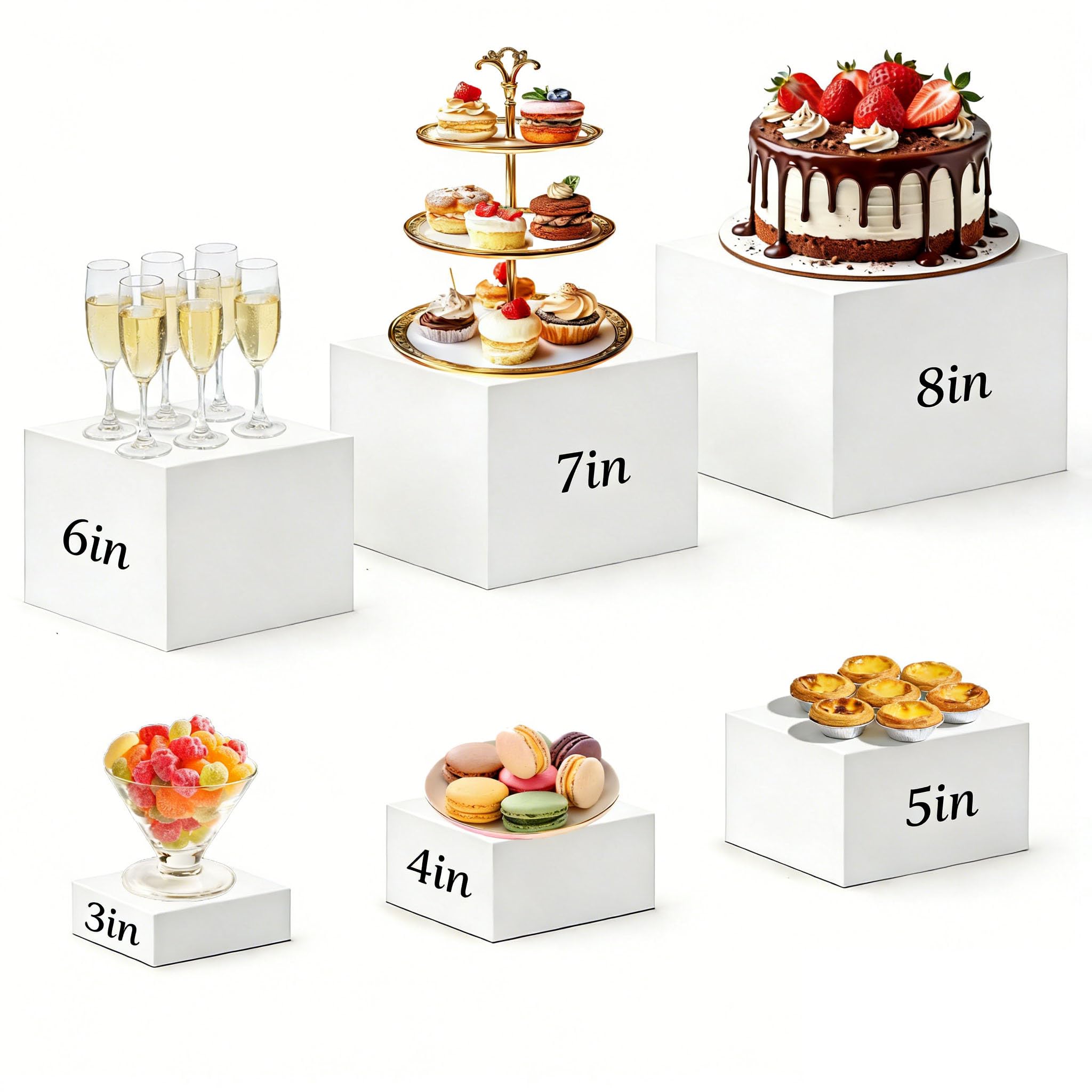 Présentoirs de restauration pour desserts et buffet de fête élégant