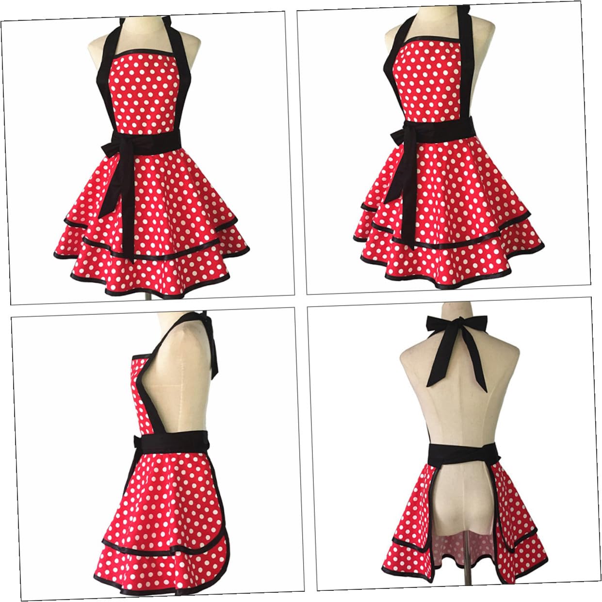 NUOBESTY Grembiule da Cucina in Cotone a Doppio Strato Motivo a Pois Grembiule da Lavoro per Donna per Uso Domestico Ristorazione e Pulizia