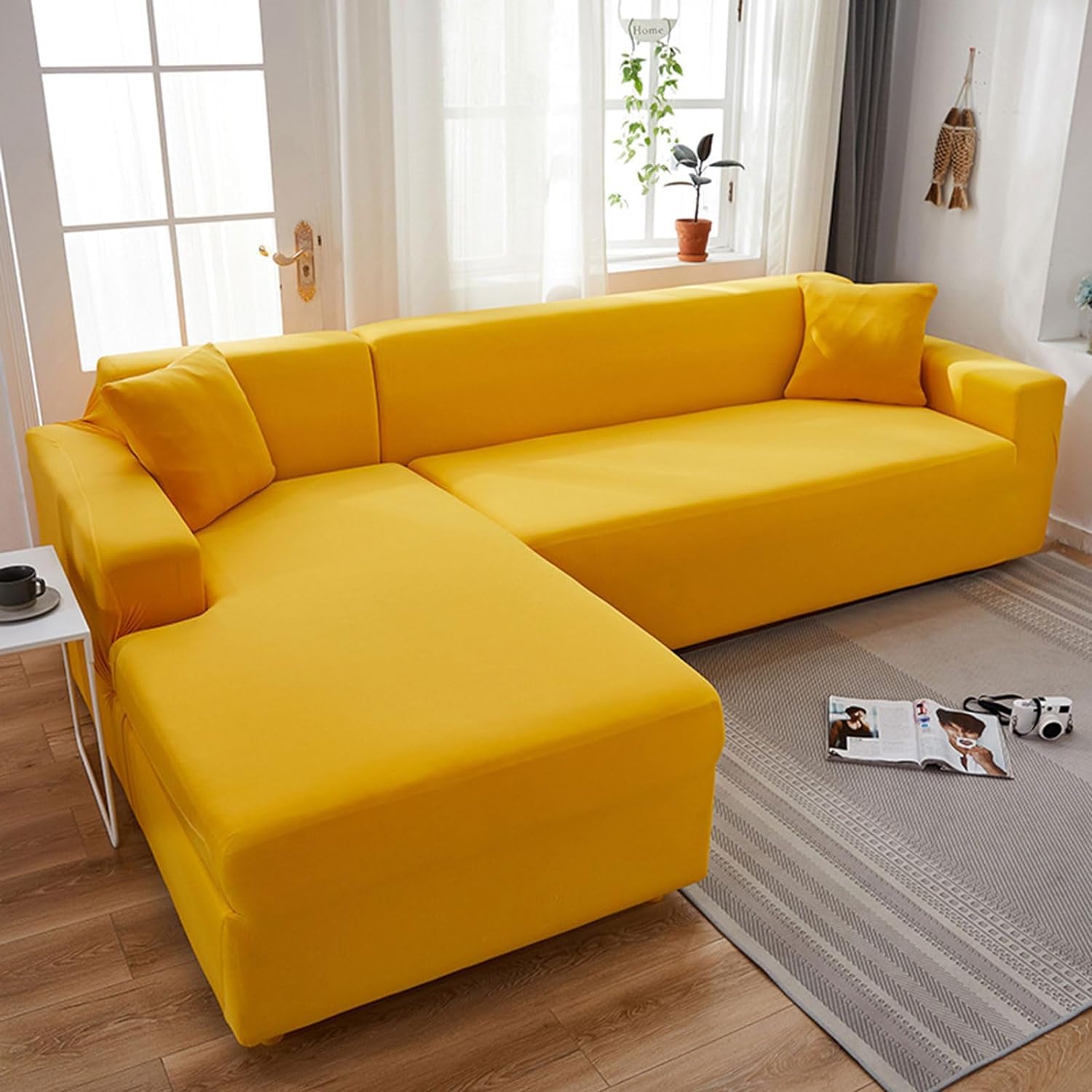Housse de canapé extensible universelle jaune pour angle 1 à 4 places