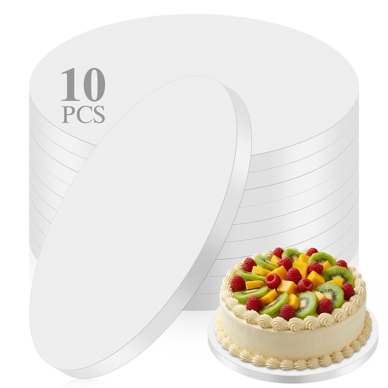 Woobroo 10 Pack 12 Inch Round Cake Boards - 12mm Thick Greaseproof White Drum Boards for Weddings, Birthdays, Tiered Desserts, Sponge Cakes, Cake Shops & Everyday Baking