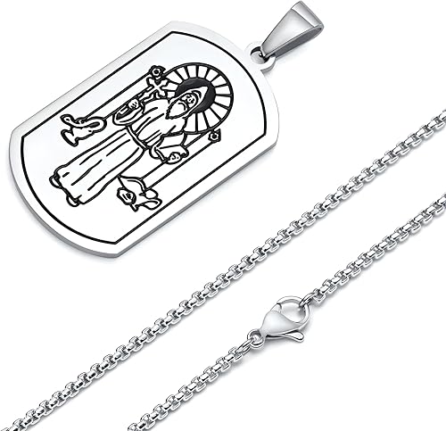 Miniatura 6 de Collar de plata de ley 925 con medalla de San Benito para hombres y mujeres, medallas sacramentales católicas para protección contra el mal, joyería