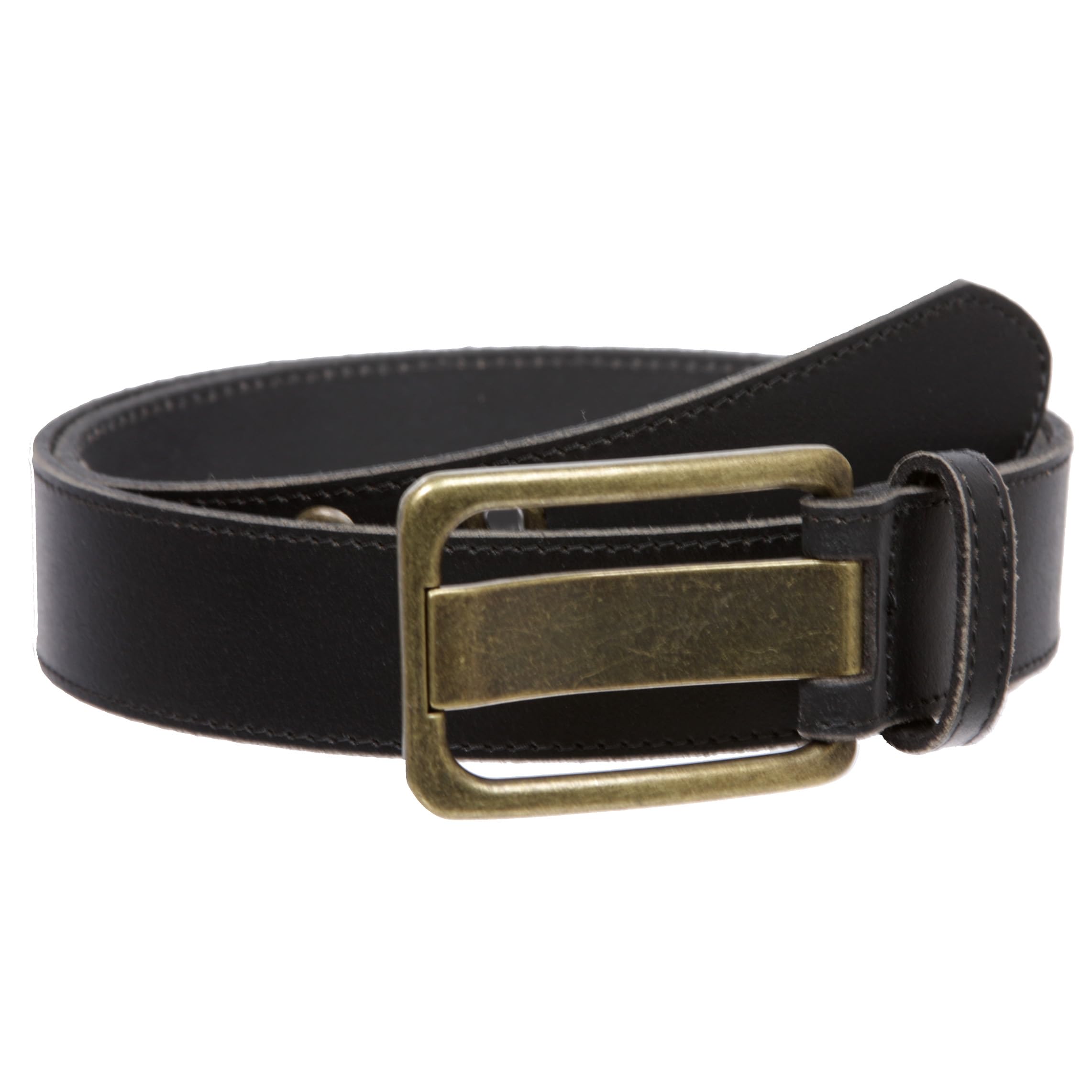 35 mm (1 3/8") Vintage Retro Stitching-Edged Distressed Solid Leather Belt