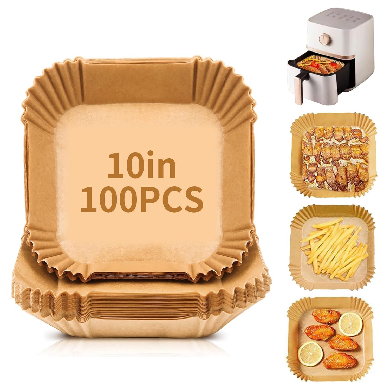 10 Inch Largest Square Air Fryer Disposable Paper Liner, XXL 100Pcs Air Fryer Parchment Liners for 8QT or Bigger, Non-Stick, Food Grade Baking Paper for Frying, Roasting and Microwave-image-20
