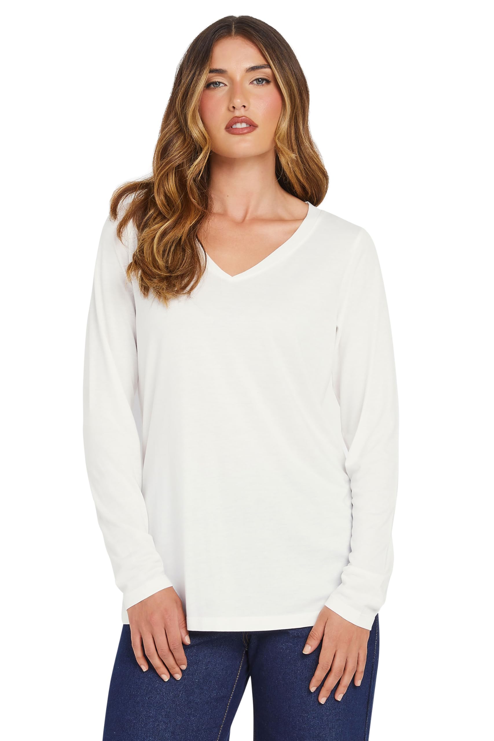 Long Tall Sally Women's White - Lts Premium Tall Long Sleeve V-Neck Modal Top