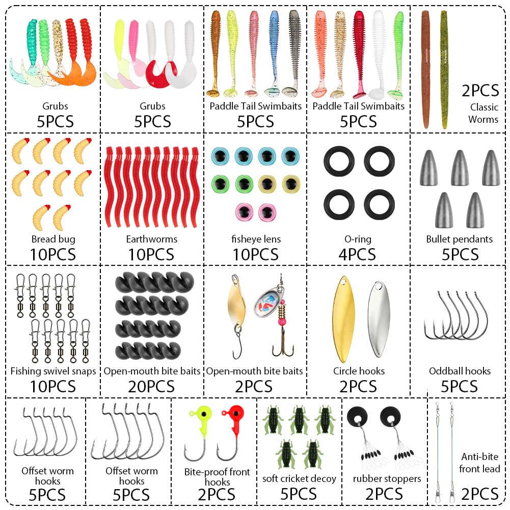 Vicloon Kits de Señuelos Pesca Artificiales Accesorios Cebos de Goma y Duros para Agua Dulce y Salada