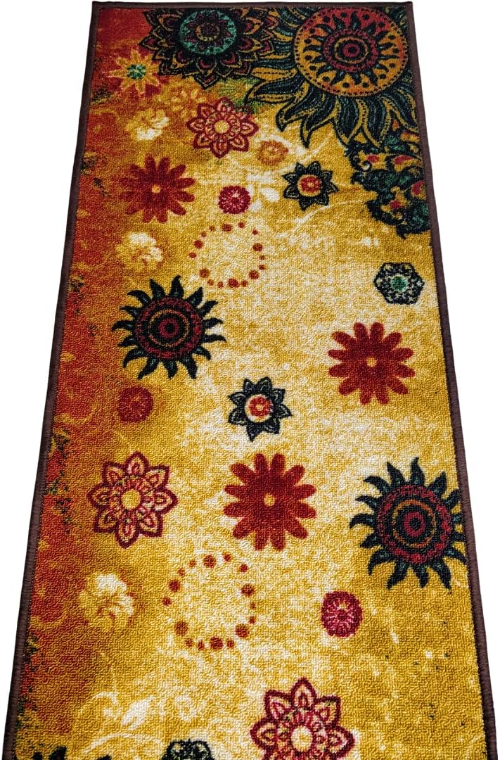 BuyElegant Non Slip Polyester Runner Yellow Base Colourful Chakra Print Rug Matches Any Floor Type 137 x 49 cm