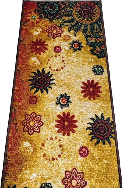BuyElegant Non Slip Polyester Runner Yellow Base Colourful Chakra Print Rug Matches Any Floor Type 137 x 49 cm