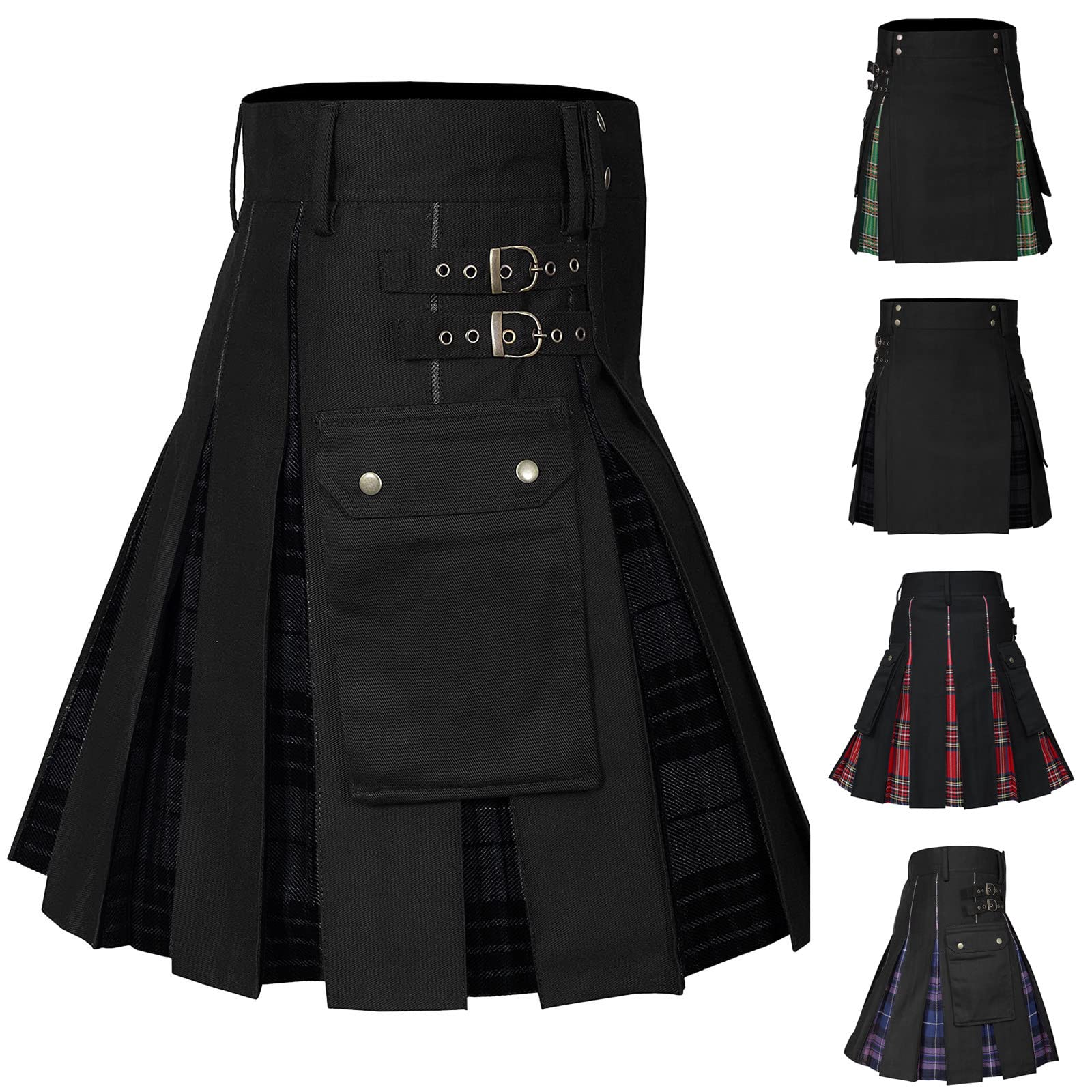 Herren Schottischer Kilt Mode Schottenrock Taschenröcke Individualität Klassischer Party Schottenrock Mittelalter Traditioneller Faltenrock mit Kette 2025 Neu