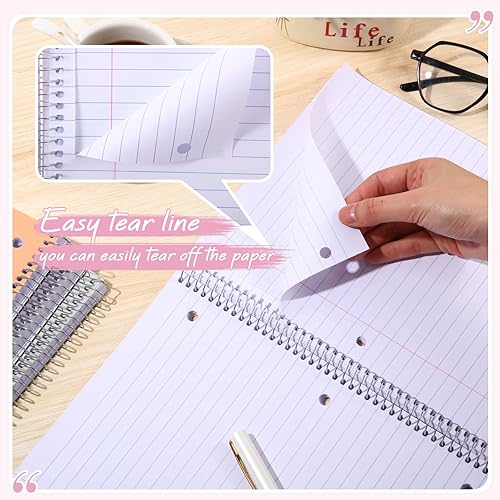 Miniatura 4 de Teling 8 cuadernos en espiral de 1 materia con rayas anchas de 8 x 10 12 pulgadas, cuaderno de diario en espiral de 3 agujeros divisores, varios