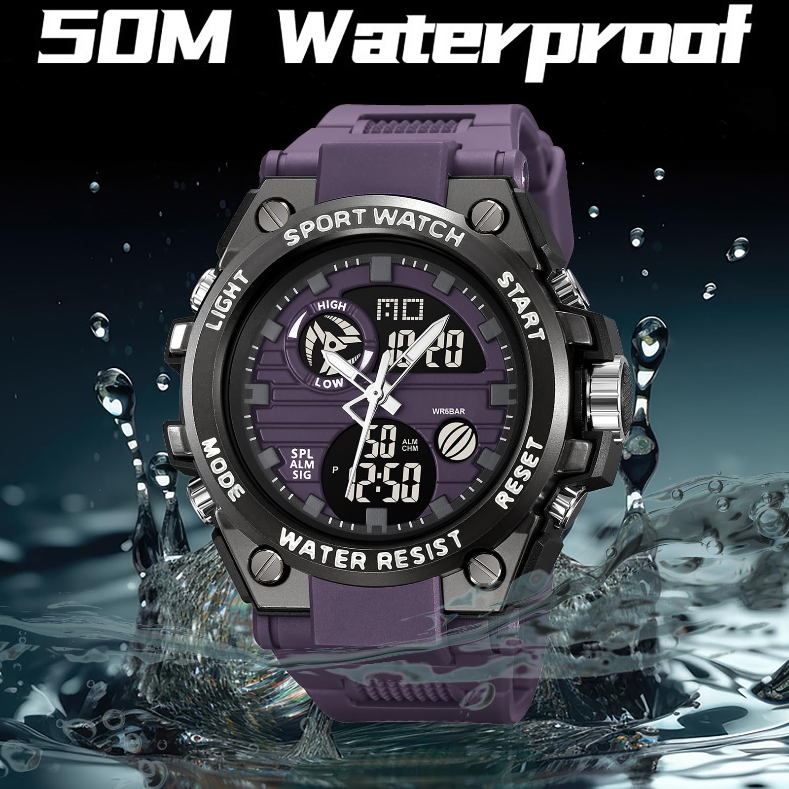 findtime Orange - Reloj de pulsera militar para hombre, resistente al agua, analógico, digital, diseño colorido, reloj de exterior, alarma, cronómetro, para hombres y jóvenes