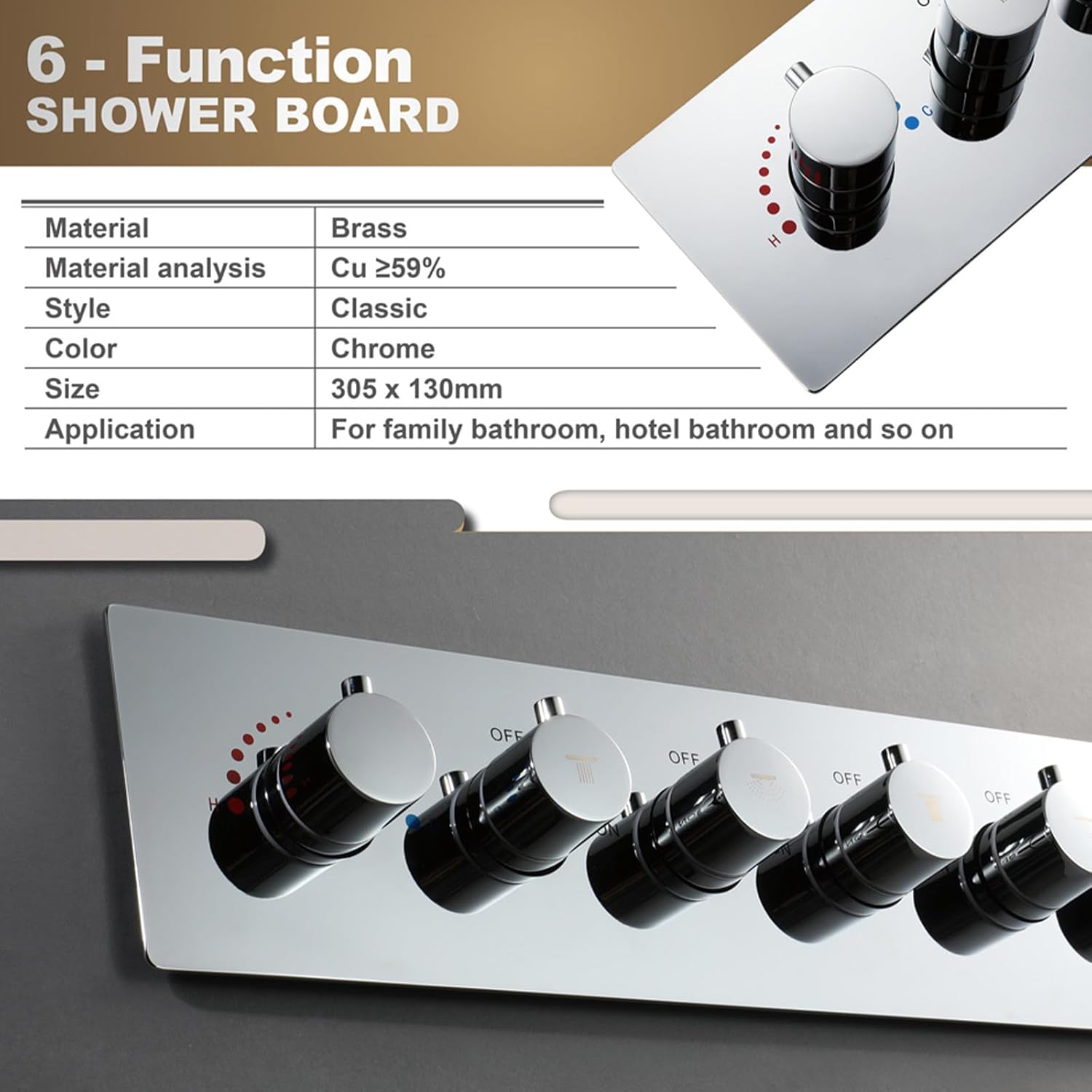 Shower Valve Thermostatic Concealed Shower Valve Chrome Color Shower Valves Brass Shower Control Valve 6 Functions Kit with Anti-Scald Surface