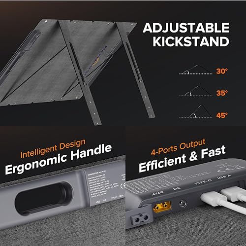 Miniatura 6 de Panel solar portátil de 100 W para campamento, RV, estación de energía, carga rápida USB de 18 W, 23.5% de eficiencia, plegable ligero, salida XT60