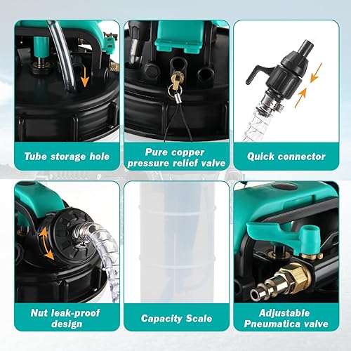 Miniatura 4 de Bomba extractora de líquido de aceite de 7.5L Bomba de cambio de vacío de aceite manualneumática con válvula de control de aire 4 tubos varilla de