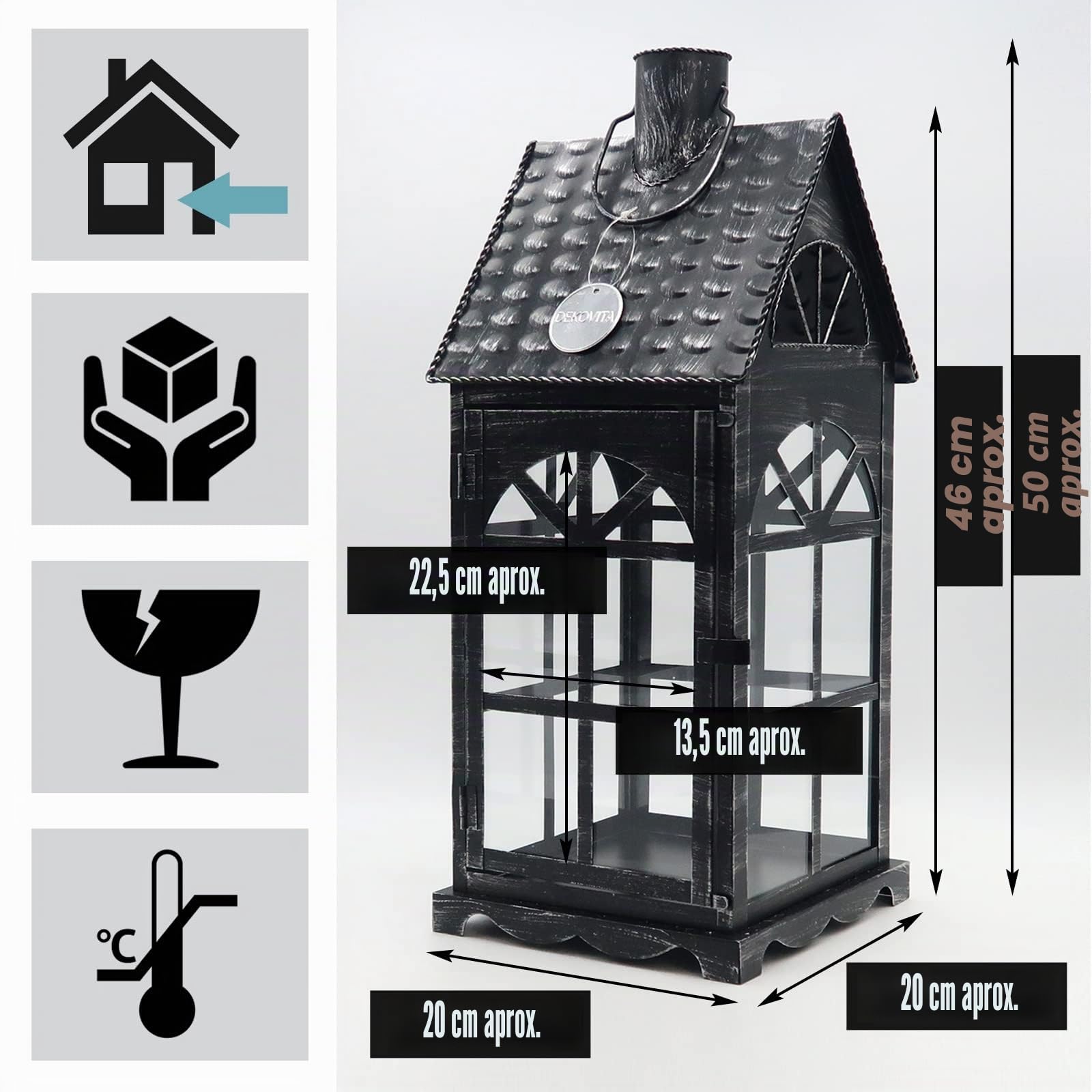 Dekovita Set de 2 Linternas de Metal 30cm/38cm - Faroles de Jardín - Luz de Viento - Deco Vela Lámpara