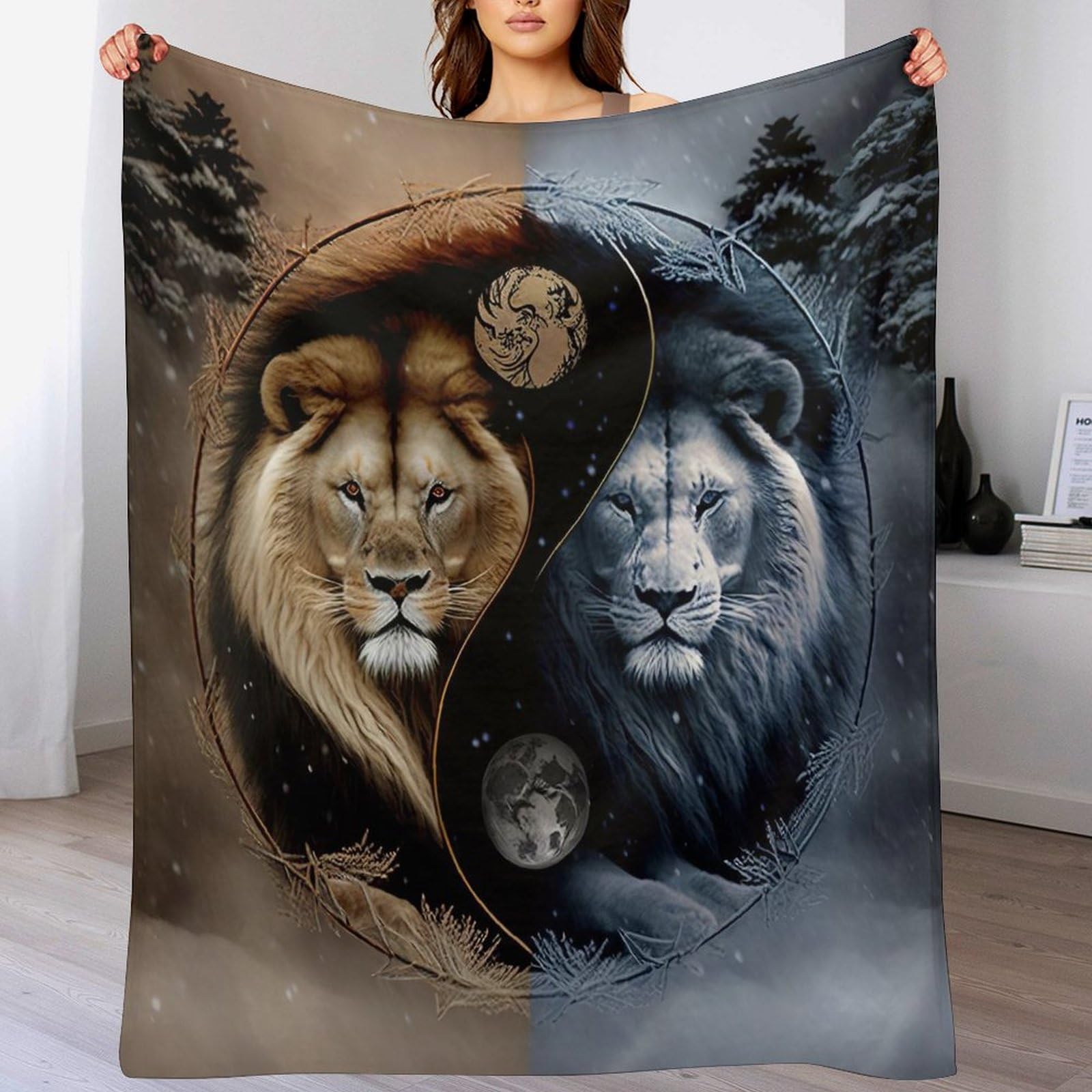Couverture en flannel de luxe motif lion 150x200 plaid polaire peluche