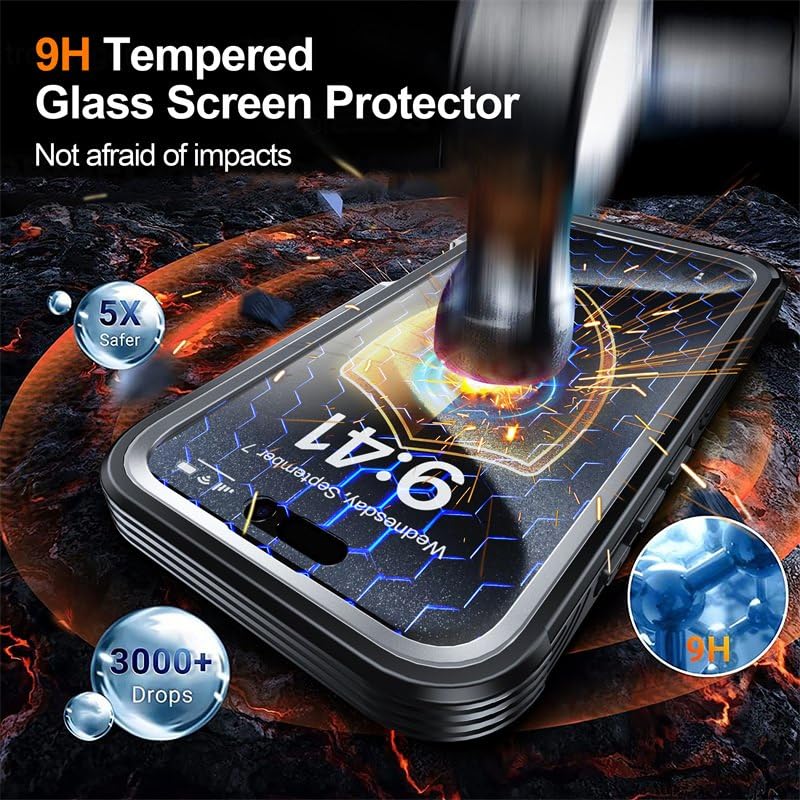 Image of LuxuryKase Shockproof Front & Back Cover for iPhone 16 Pro with Full Body Protection | Strong Grip | Camera & Screen Guard | Wireless Charging Support | Durable TPU+PC Design - Blue