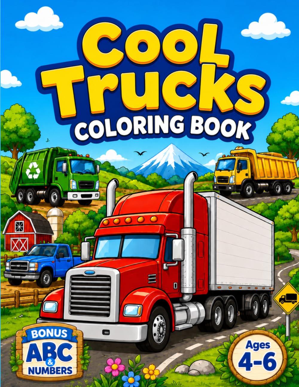 Cool Trucks Coloring Book for Kids Ages 4–6: Fun Big Rig, Dump Truck, Garbage Truck & Construction Vehicle Coloring Pages with Bonus ABC Alphabet & ... Kids (Smash Kids Coloring & Learning Series)