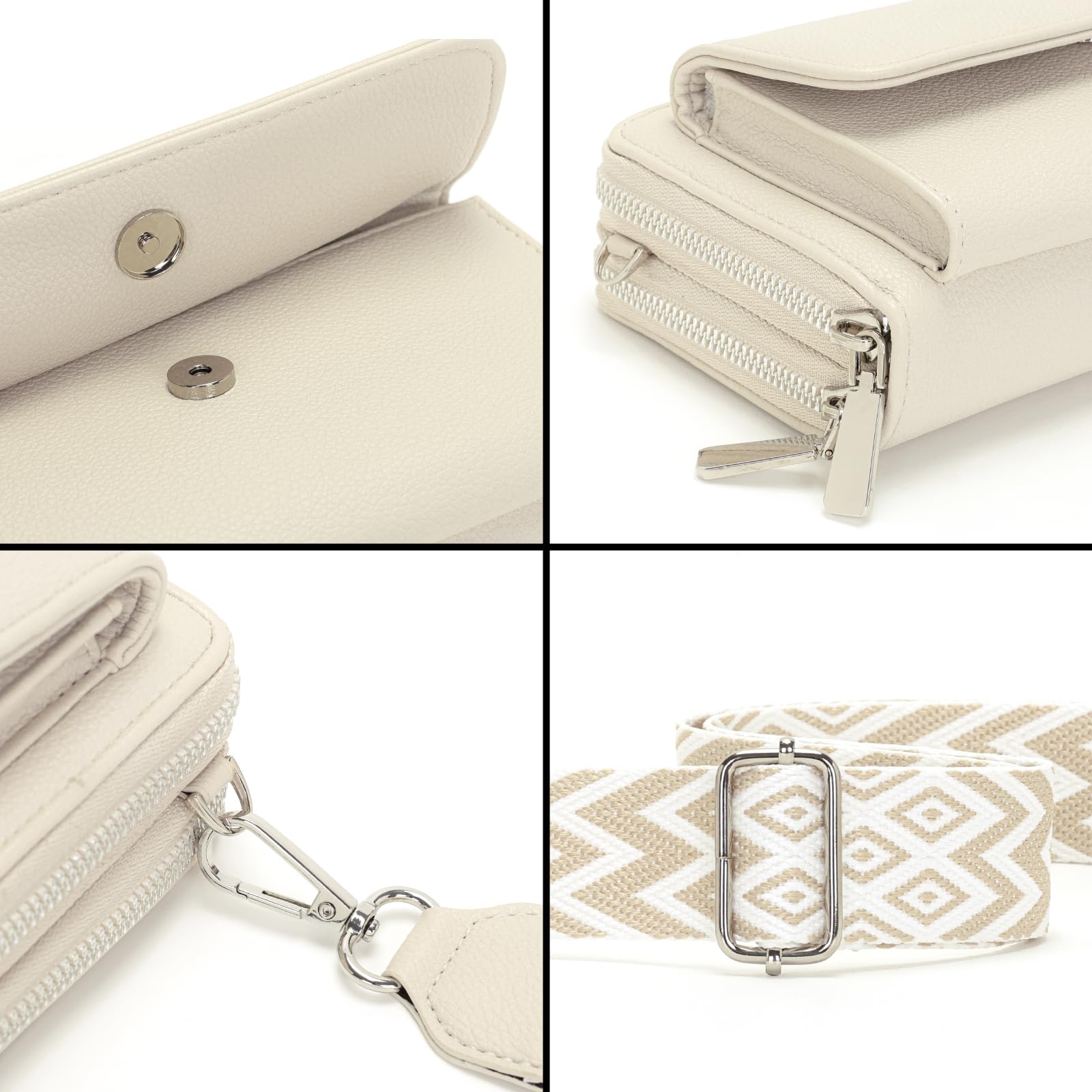 Snmoec Bolso para movil Mujer Bandolera Bolso Mujer con Bolsillo para Monedas y Ranura para Tarjetas Beige
