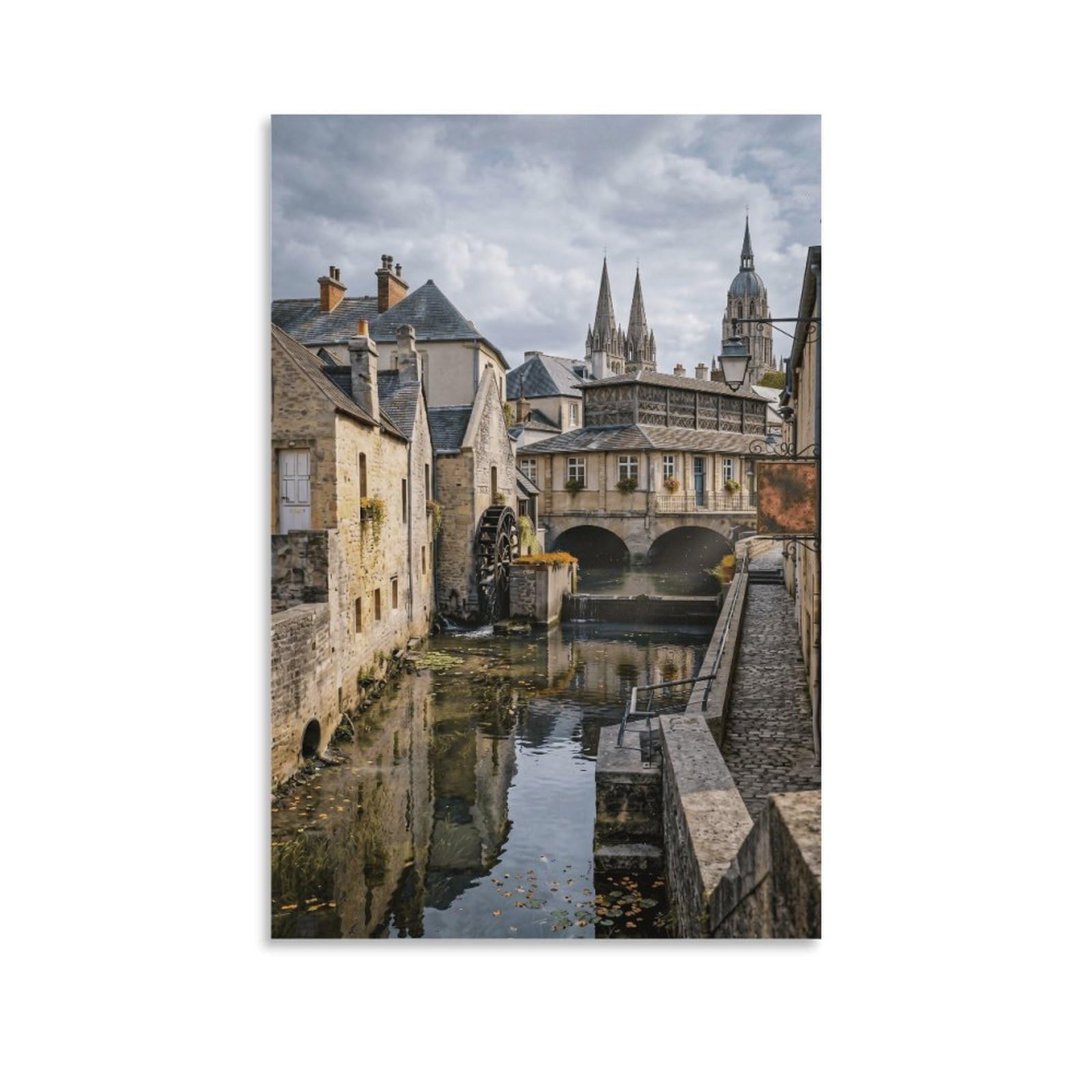 XPASHIQWC Medieval Water Town Normandy Poster Artwork Giclee Canvas Prints Modern Wall Art Picture Wall Hanging for Bedroom Living Room Decor 20x30inch(50x75cm)