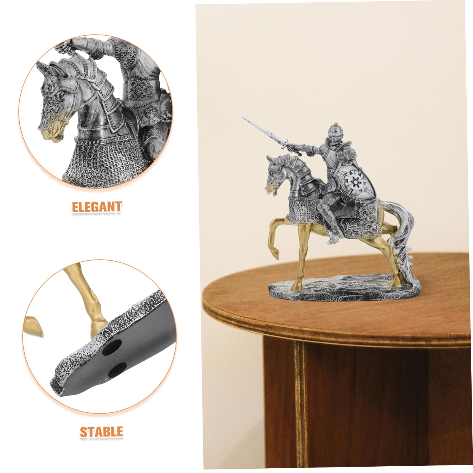 HANABASS Vintage Ritterfigur aus Kunstharz in Silber für Tischdekoration | Miniaturstatue mit Retro Eleganz, Flexible Platzierung für Büro und Wohnzimmer, Stilvolle Sammelfigur