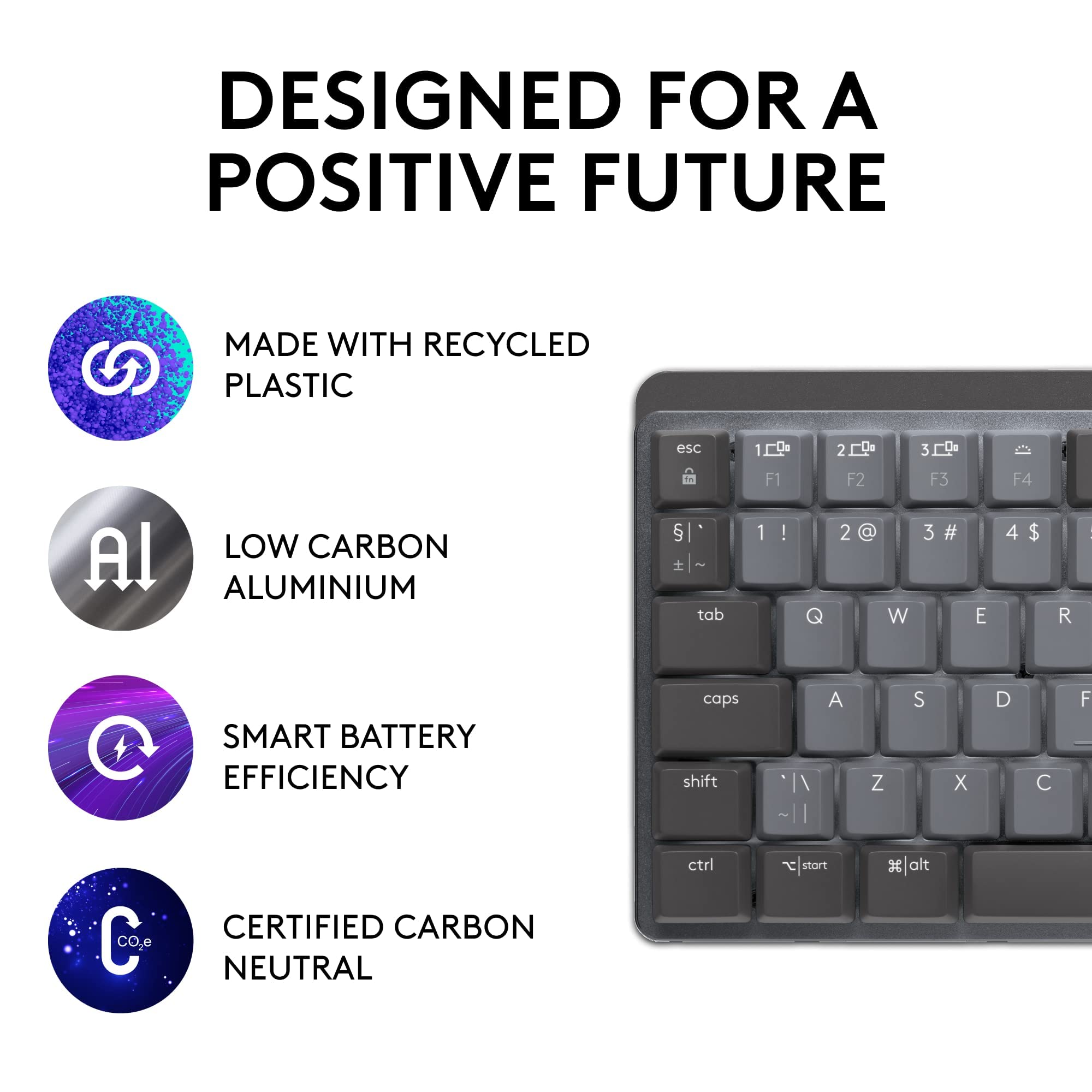 Logitech MX Mechanical Mini Tastiera Retroilluminata Wireless, Bluetooth, USB-C, Layout QWERTY US Intl, Grigio