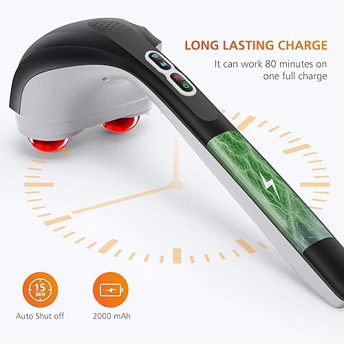 Miniatura 6 de Snailax Masajeador de espalda de mano con paquete de masajeador de espalda térmica, masajeador inalámbrico de percusión de tejido profundo, 3 juegos