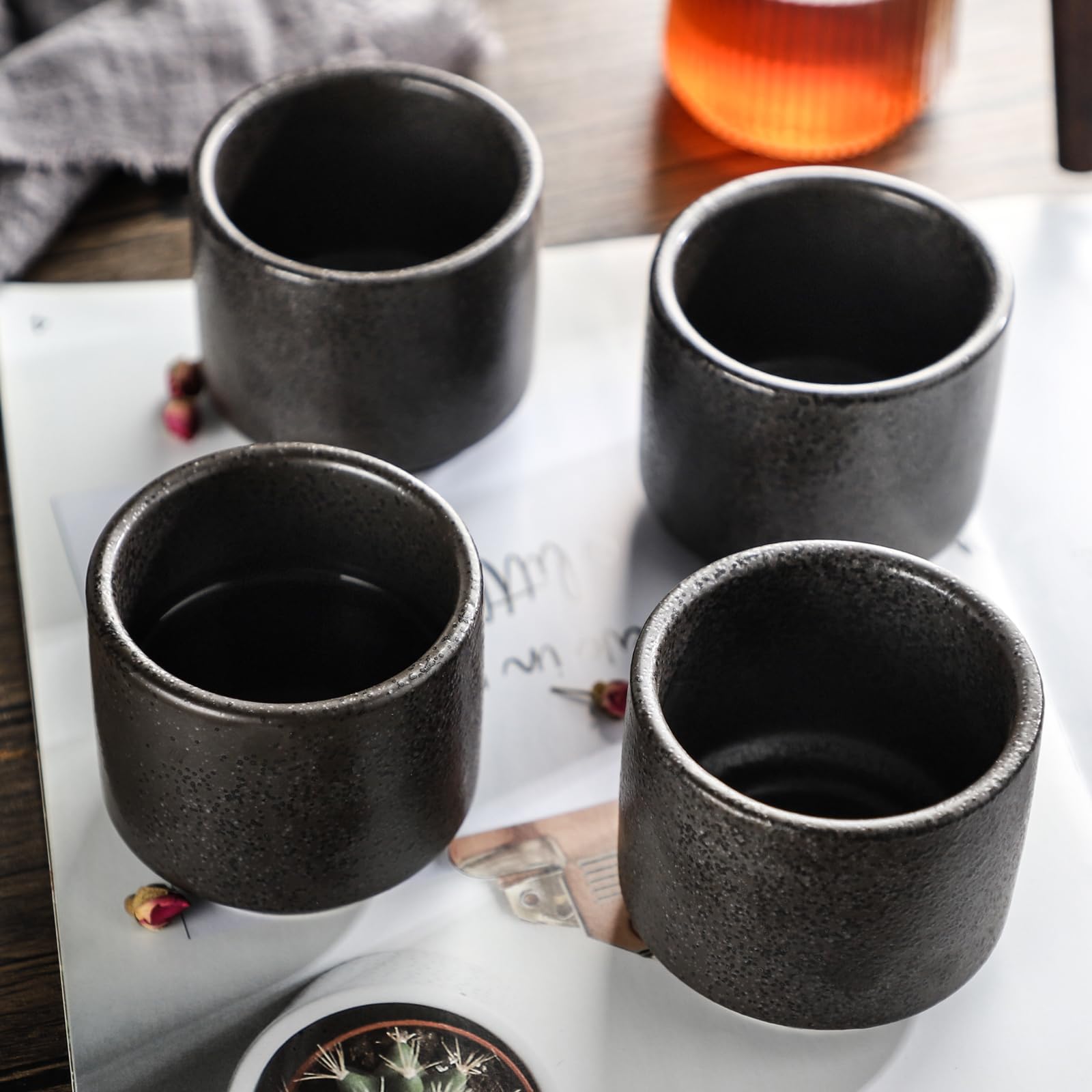DE Teetassen Keramik 4 Stück Tee Tasse Set (schwarz)