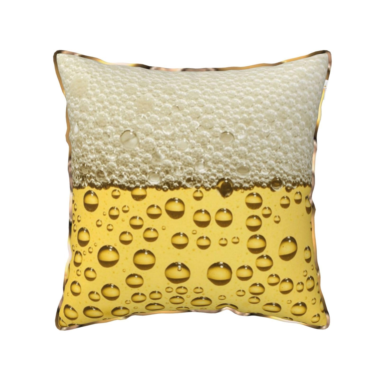 AUBKFELD Beer Bubble Printed Velvet Cushion Cover 40x40 CM with Gold Edging Strip, Square Pillowcase Soft Throw Pillow Covers Case Decorative for Living Room Sofa Couch Bed Bench