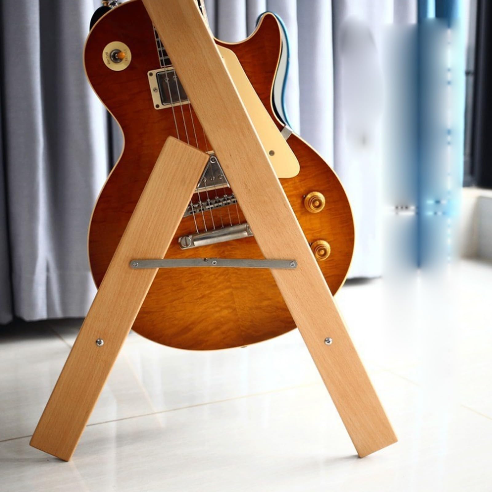 Drewniany stojak na gitarę, solidny drewniany stojak na gitarę, stojak na wiele gitar, pasuje do gitar wszystkich kształtów akustycznych, elektrycznych lub basowych