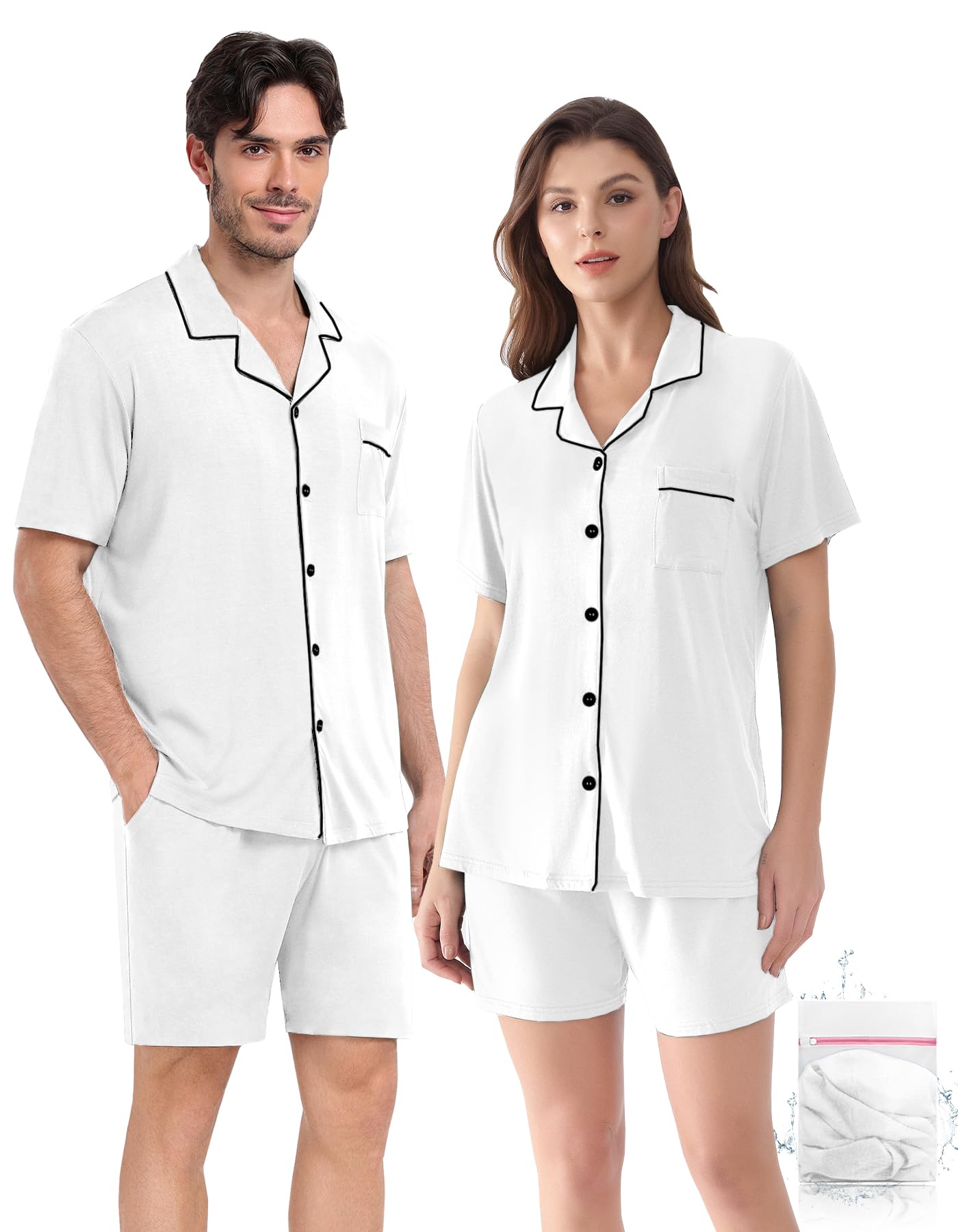Matching Couple Pajamas Set, Cotton Button-Down PJs with Pocket, His & Hers Pajama Set, Gifts for Couples, S-XXXL-picture-48