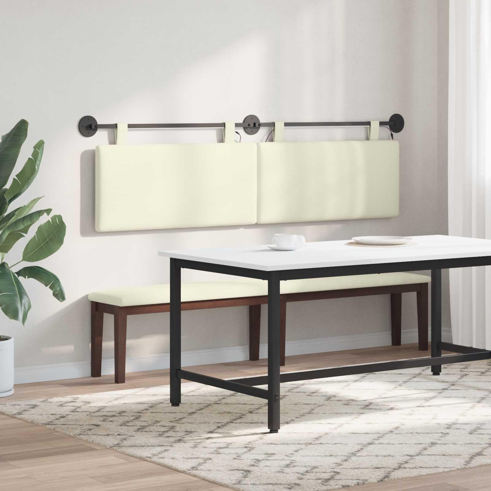 Wiszący zagłówek z kremowego materiału sztruksowego z oświetleniem LED, 170 x 55 cm, miękka tapicerka, montaż na ścianie, wszechstronne jako oparcie i narzuta na łóżko do sypialni, pokoju
