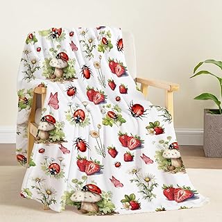 Cute Ladybug Strawberry Blanket-Ladybugs Gift for Boys, Girls and Ladybugs Lovers-Strawberry Butterfly Patterns-Super Soft Lightweight and Warm Used for Room Bed Camping 40