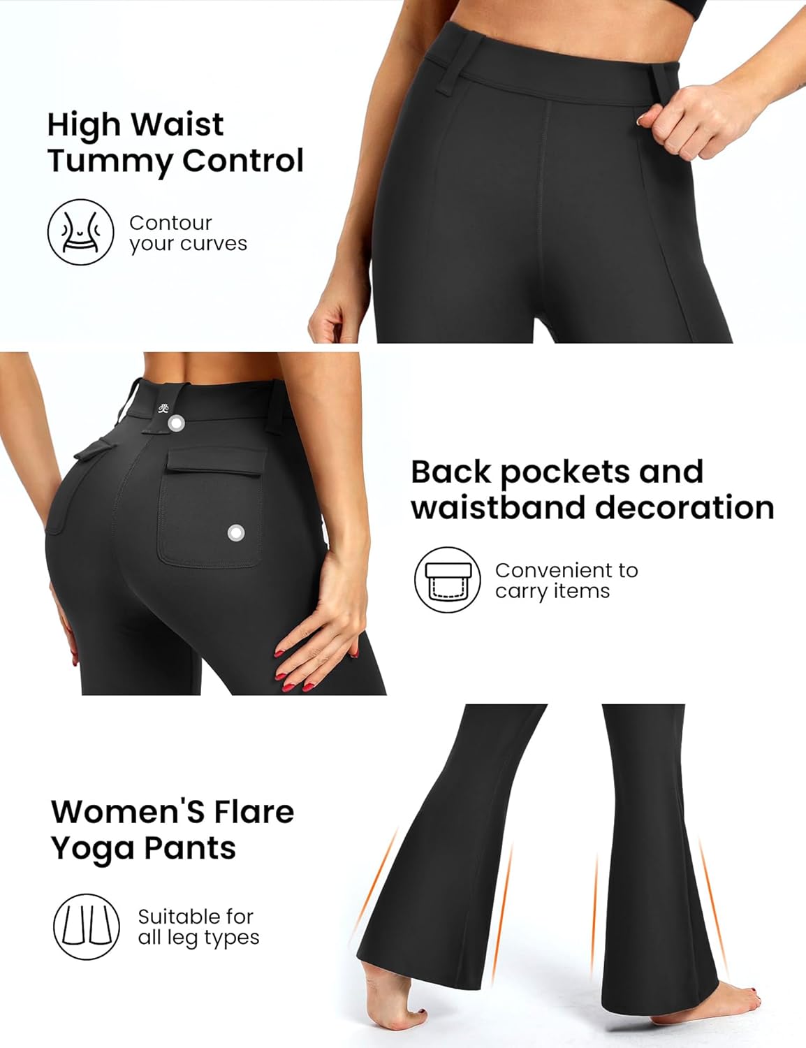 DemonQueen Women's Flare Pants with Pockets High Waisted Bootcut Yoga Pants-Tummy Control Bell Bottom Leggings - Image 5